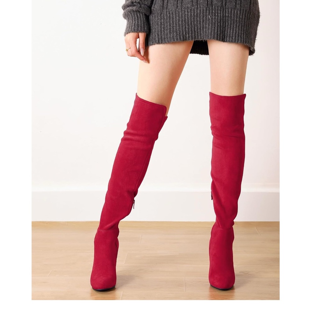 Christmas Red Boots Over-the-Knee Heeled BootsThigh High size 6.5 soft
